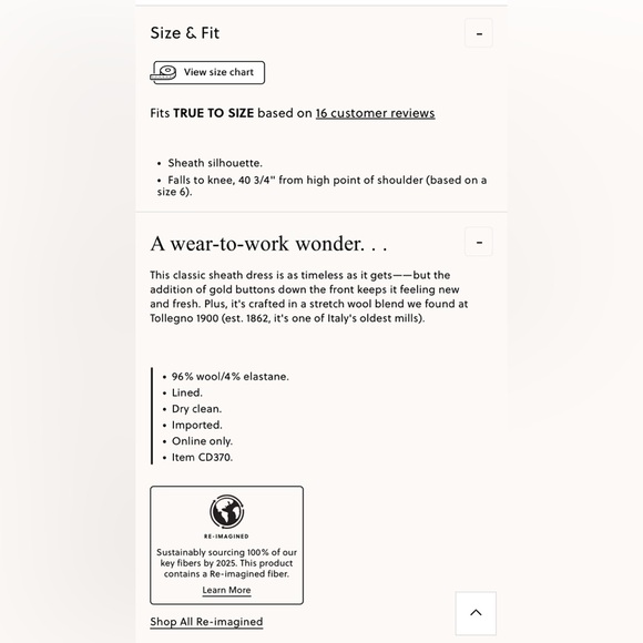 J.Crew Buttoned Sheath Dress in Italian Stretch Wool Blend - Picture 3 of 3